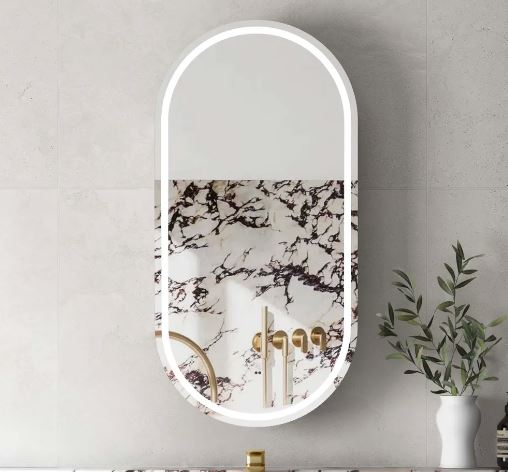 Oval Matte White 450 LED Mirror Cabinet