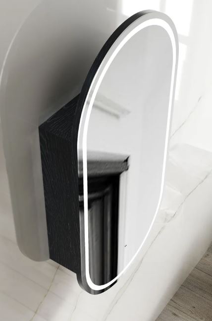 Oval Black Oak 450 LED Mirror Cabinet