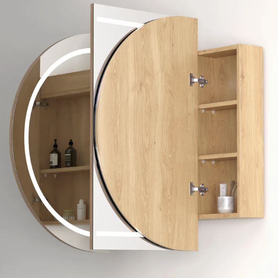 Chloe Natural Oak Curved 1500 LED Mirror Cabinet