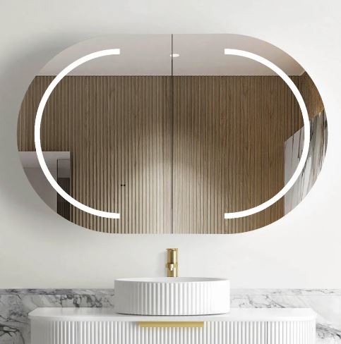 Chloe Natural Oak Curved 900 LED Mirror Cabinet