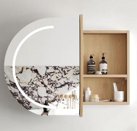 Chloe Natural Oak Curved 900 LED Mirror Cabinet