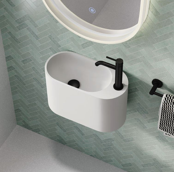 Ari 450 x 220 Cast Stone Wall Basin, 1 Tap Hole