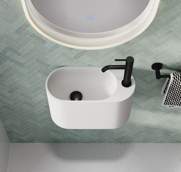 Ari 450 x 220 Cast Stone Wall Basin, 1 Tap Hole