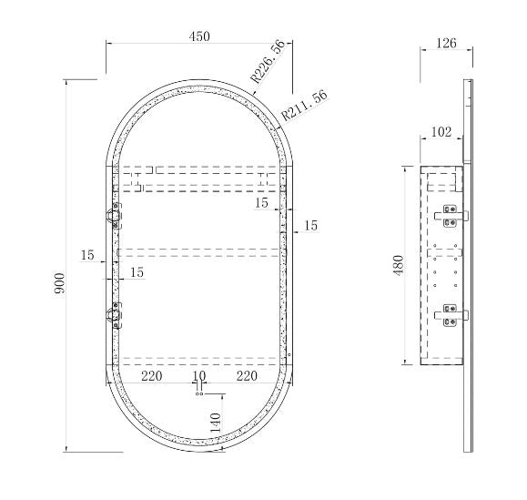 Oval Natural Oak 450 LED Mirror Cabinet