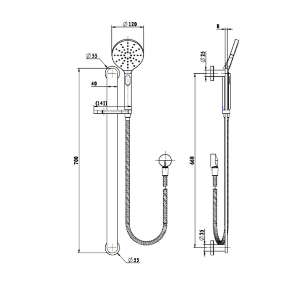 Nova II Shower on Rail Champagne