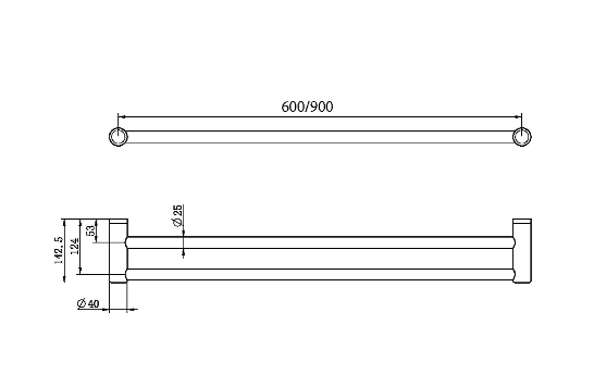 MECCA Care 600/900mm Gun Metal Double Grab Towel Rail
