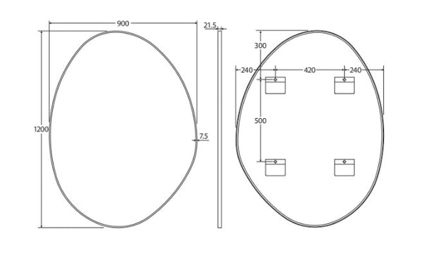 Pebble Matte Black Asymmetrical Framed Mirror, 900 x 1200mm