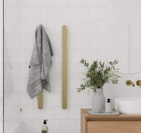Oval Brushed Brass Vertical Heated Towel Rail
