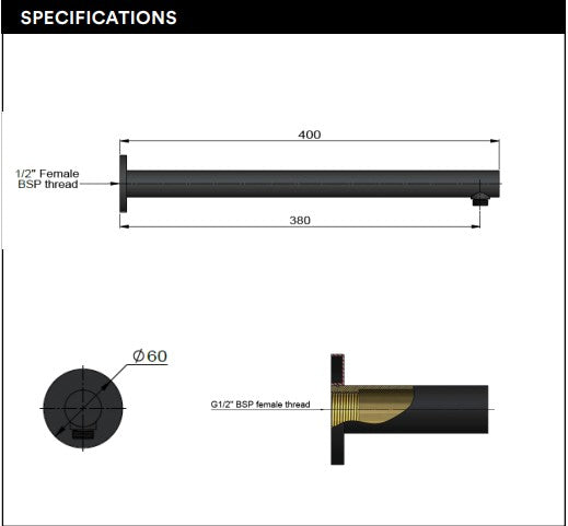 Meir - Round Wall Shower Arm 400mm
