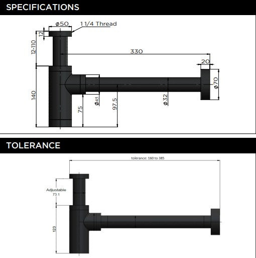 Meir - Round bottle trap for 32mm basin waste