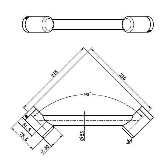 MECCA Care 215mm Matte Black Footrest Corner Grab Rail