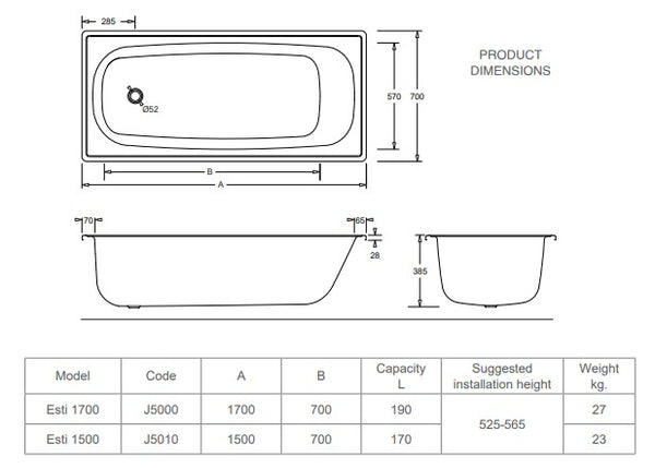 Esti Bath Pressed Steel Enamelled