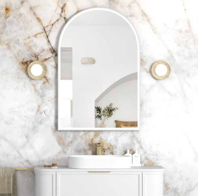 Arch 1200(H)x800(W) Matte White Metal Frame LED Mirror