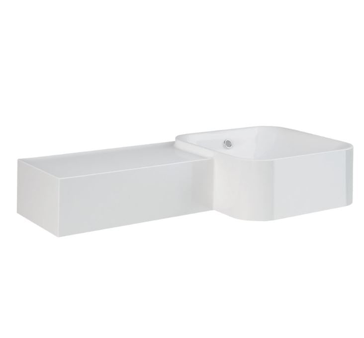 Petit 765 x 355 Square Wall Basin, Left Edge, No Tap Hole