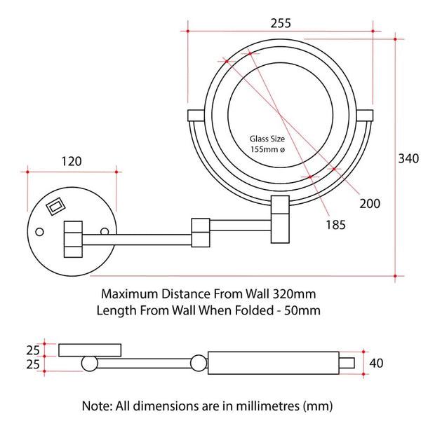 Black Wall Mounted 5X Magnifying Mirror