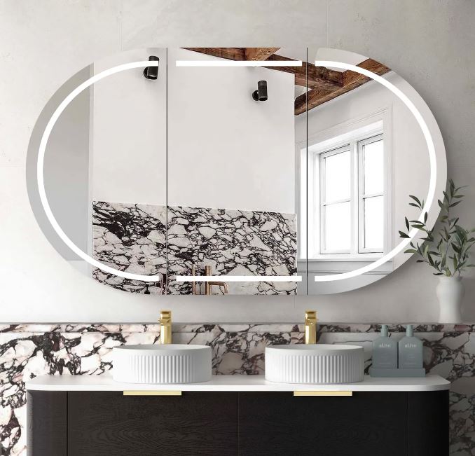 Chloe Black Oak Curved 1500 LED Mirror Cabinet