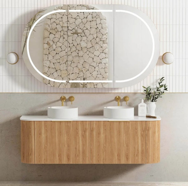 Curved Bondi 600mm-1800mm Fluted Woodland Oak Vanity