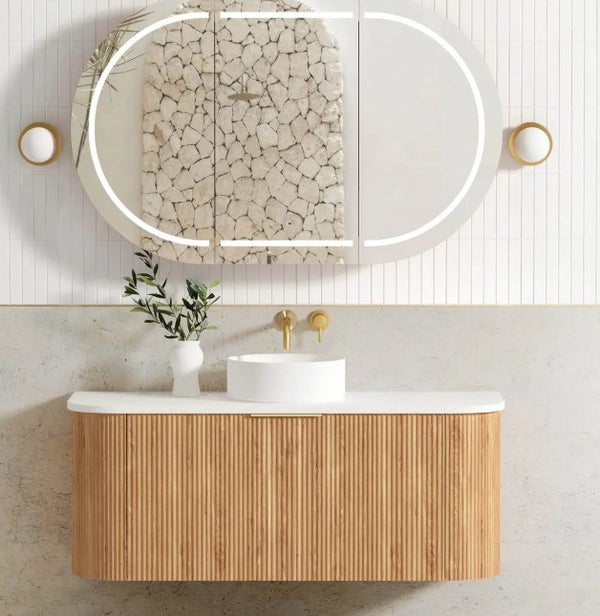 Curved Bondi 600mm-1800mm Fluted Woodland Oak Vanity