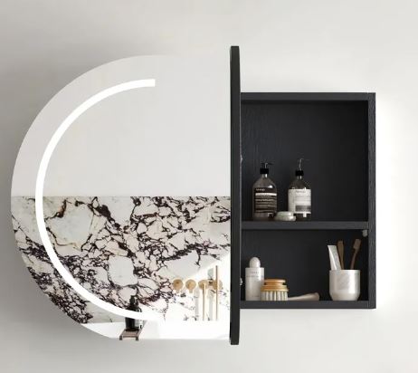 Chloe Black Oak Curved 900 LED Mirror Cabinet