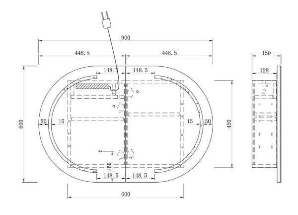 Chloe Natural Oak Curved 900 LED Mirror Cabinet