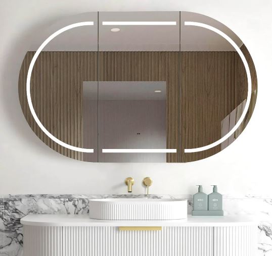 Chloe Natural Oak Curved 1200 LED Mirror Cabinet