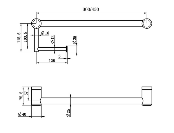 MECCA Care Brushed Nickel 25mm Toilet Roll Rail 300/450mm