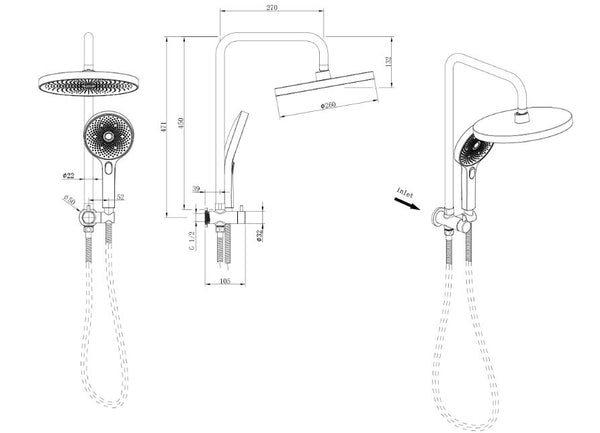 Gabe Brushed Nickel Mini Twin Shower