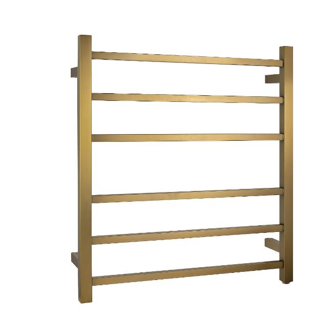 Cubo Brushed Gold 620 Square 6 Bar Heated Towel Rail
