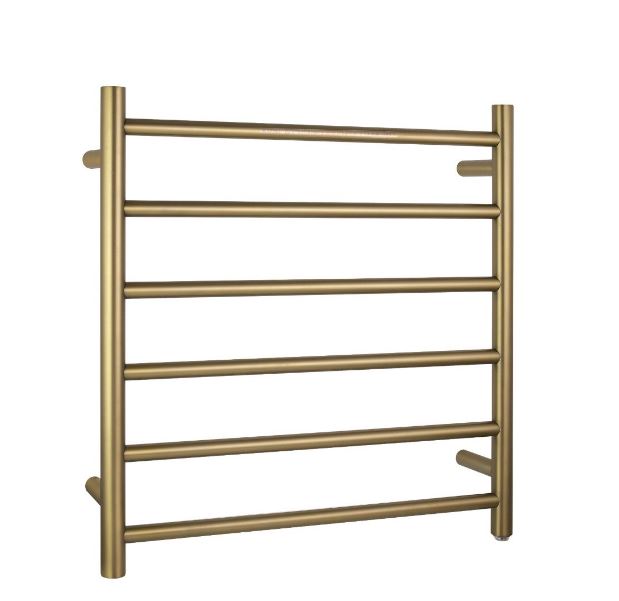 Rondo Brushed Gold 600 Round 6 Bars Heated Towel Ladder