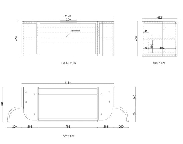 Black Hampshire 600mm-1800mm Wall Hung Vanity