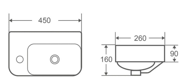 Leo 450 x 280 Wall Hung Basin