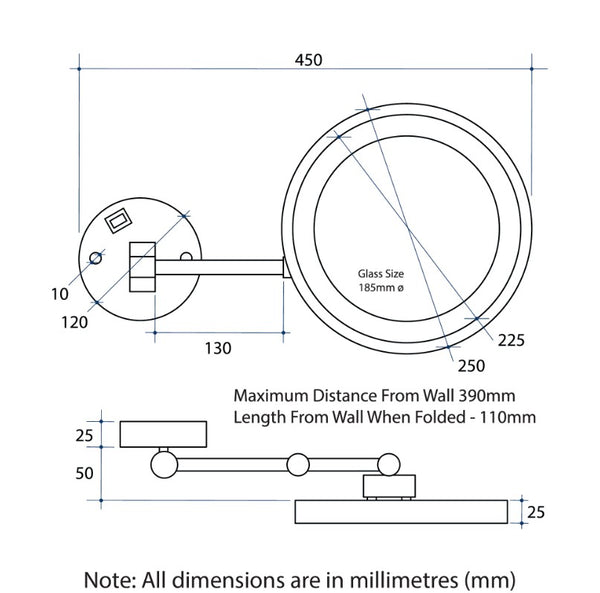 Chrome Wall Mounted 3X Magnifying Mirror