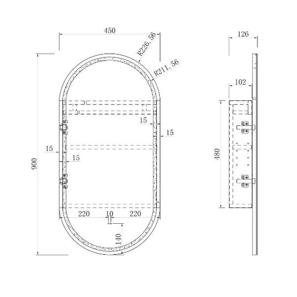 Oval Black Oak 450 LED Mirror Cabinet