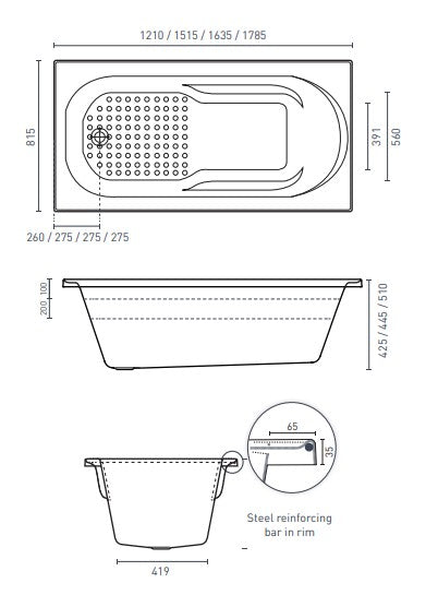 Modena Insert Bath 1210-1790mm