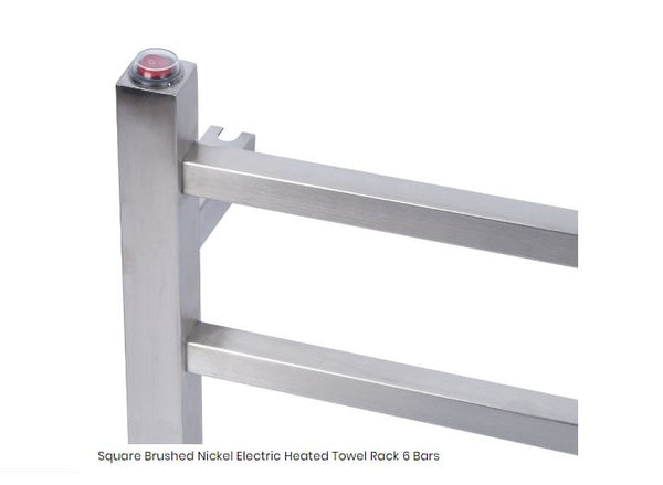 Cubo Brushed Nickel 620 Square 6 Bar Heated Towel Rail