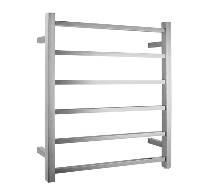 Cubo Brushed Nickel 620 Square 6 Bar Heated Towel Rail
