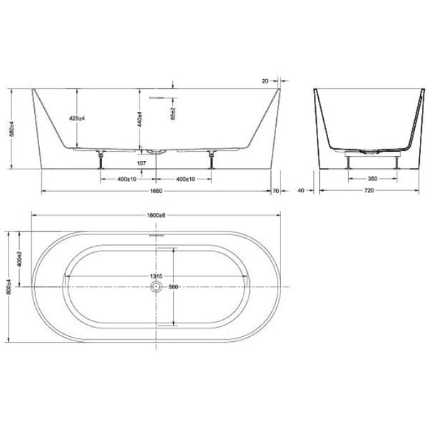 Noosa 1800mm Freestanding Oval Bath