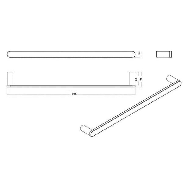 Olivia Single 600mm Towel Rail - Chrome
