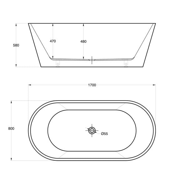 Oval 1700 Bath Black & White