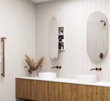 Oval 500 x 1000 Matte White Mirror Cabinet