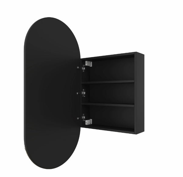 Oval 500 x 1000 Matte Black Mirror Cabinet