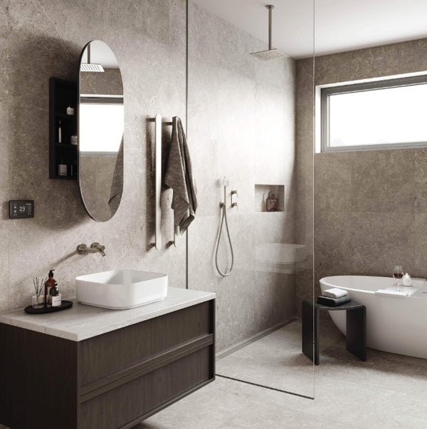 Oval 500 x 1000 Matte Black Mirror Cabinet