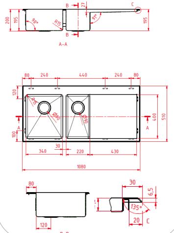 Select 1080 1 & 1/4 Bowl Kitchen Sink With Drainer