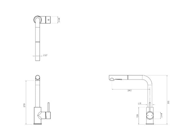 Axus Pin sink mixer with pull-out spray - 7 Colours