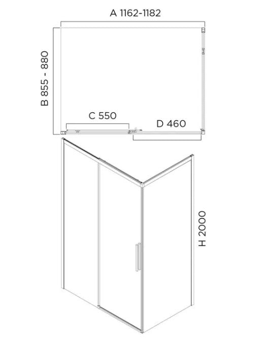 Black Urban Sliding 1200 x 900mm shower screen