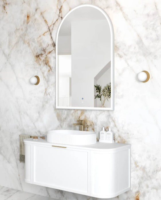 Arch 1200(H)x800(W) Matte White Metal Frame LED Mirror