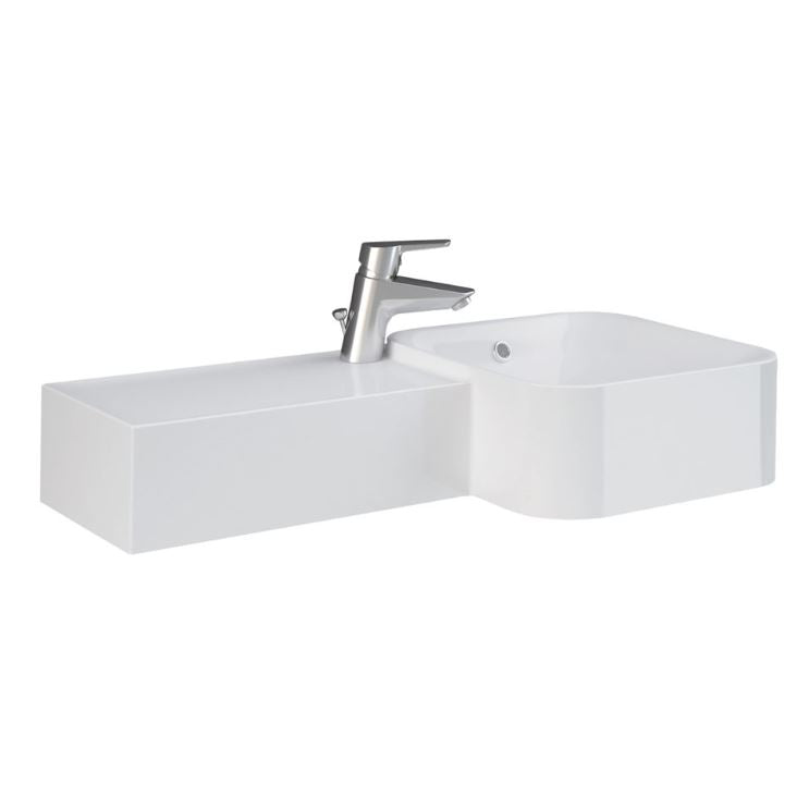 Petit 765 x 355 Square Wall Basin, Left Edge, 1 Tap Hole
