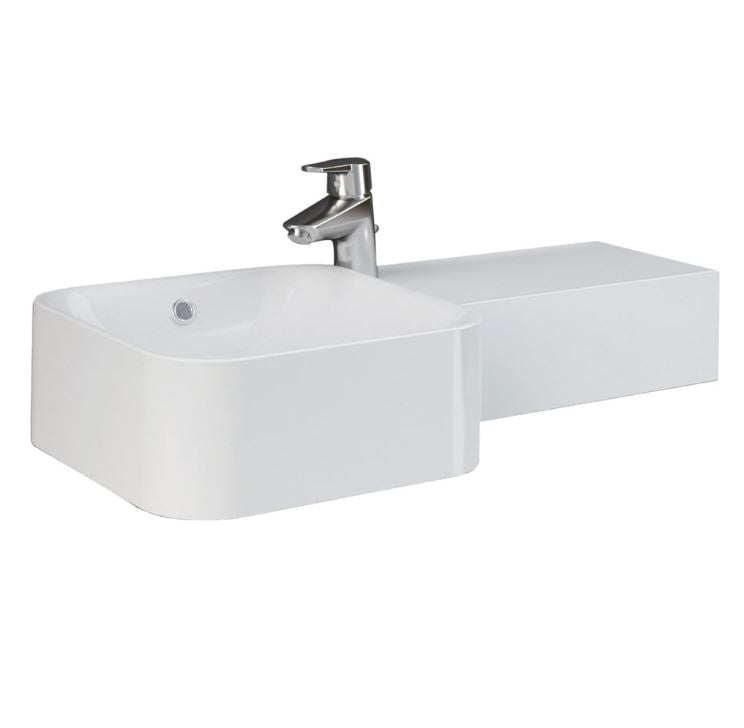 Petit 765 x 355 Square Wall Basin, Right Edge, 1 Tap Hole