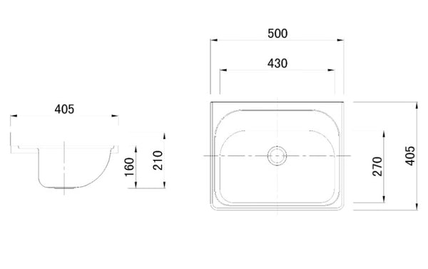 500mm x 405mm Wall Hung Stainless Steel Sink