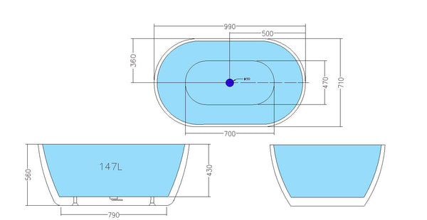 Petite 990mm Freestanding Bath